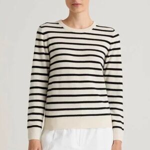 Quince Black and White Striped Crew Neck Sweater